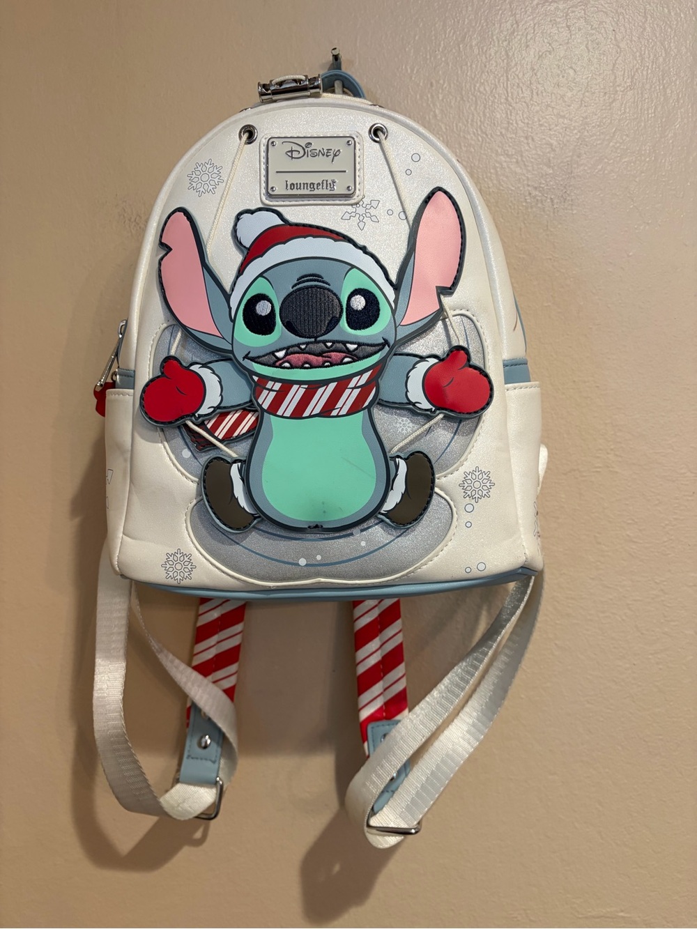 Loungefly Christmas Santa Stitch w/ Candy Cane Straps & Movable Arms